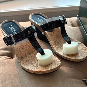 Ralph Lauren Black Patent Cork Sandals